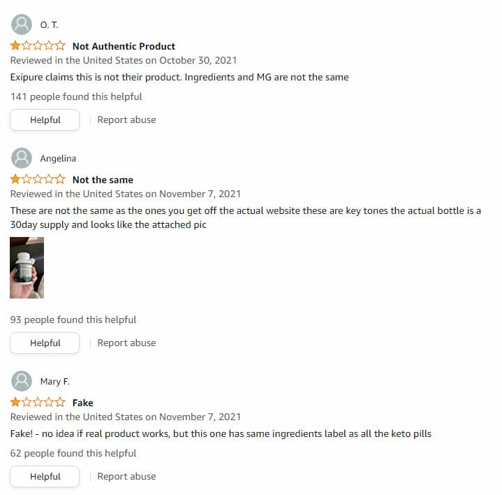 Example of Expirure Amazon reviews
