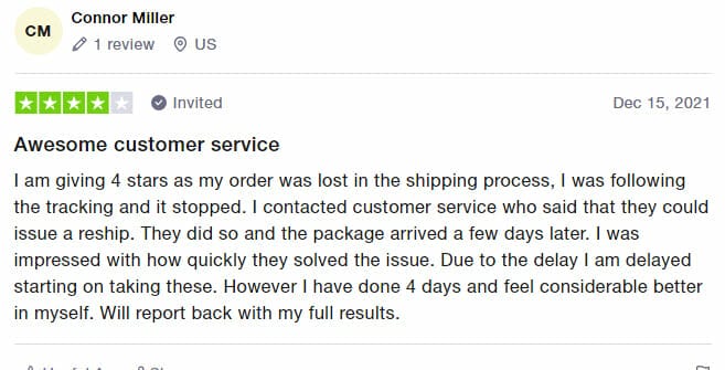Connor Miller review on TrustPilot